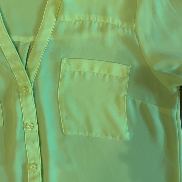 Express— Sheer Lime Green, Long Sleeve Blouse - Picture 2 of 6